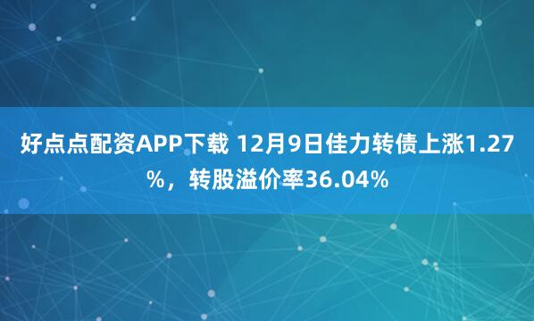 好点点配资APP下载 12月9日佳力转债上涨1.27%，转股溢价率36.04%